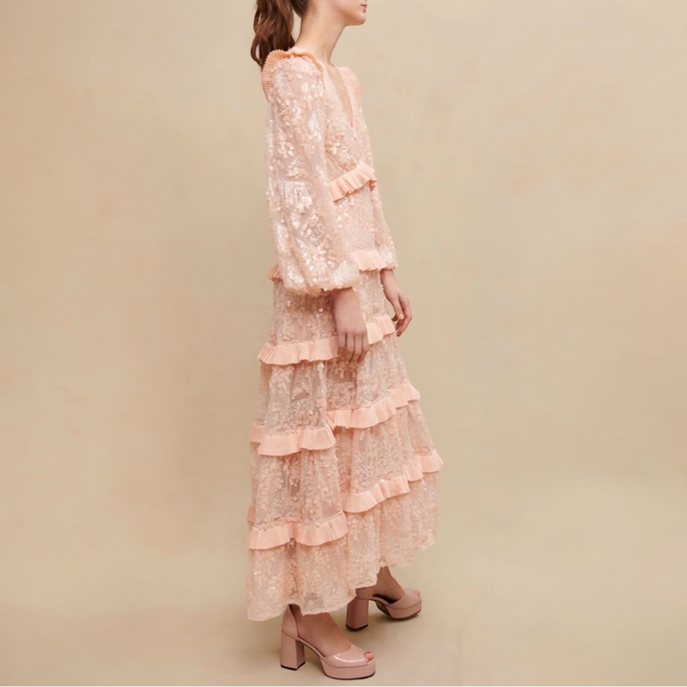 NWT Maje Long Ruffled Sequinned Maxi Dress Size 38 US 6 - Picture 4 of 13